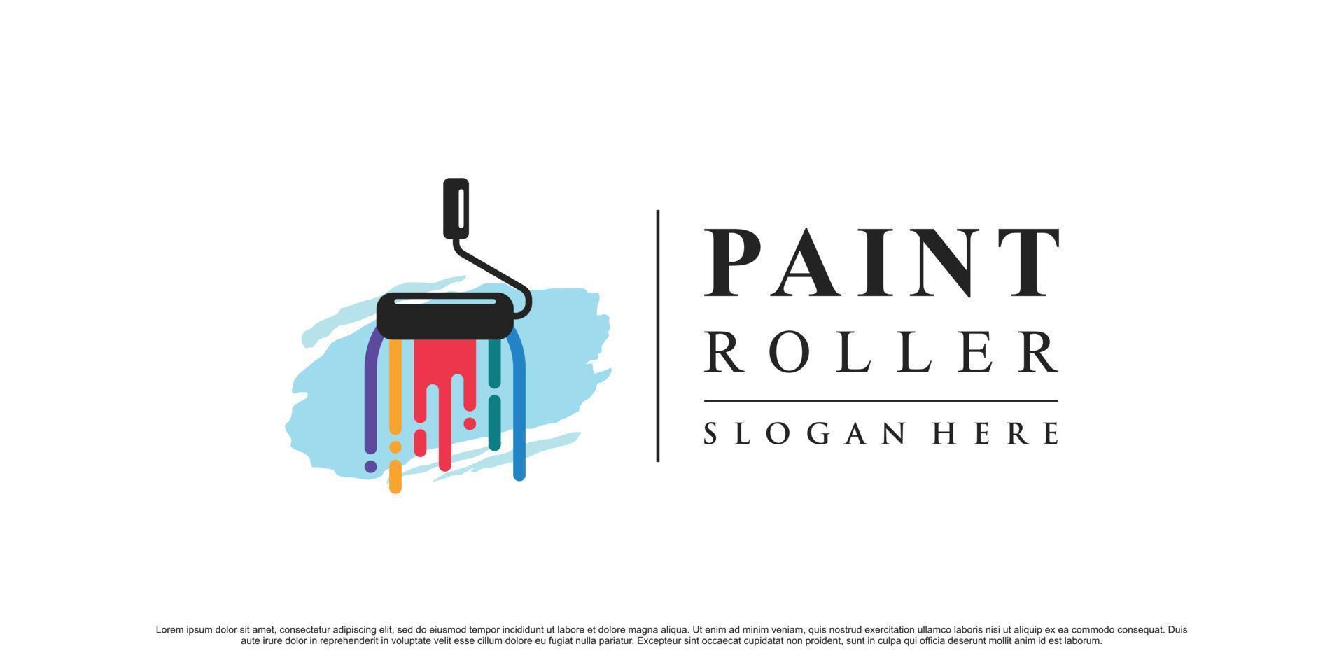 diseño de logotipo de pintura creativa con elemento de rodillo para vector premium de construcción empresarial