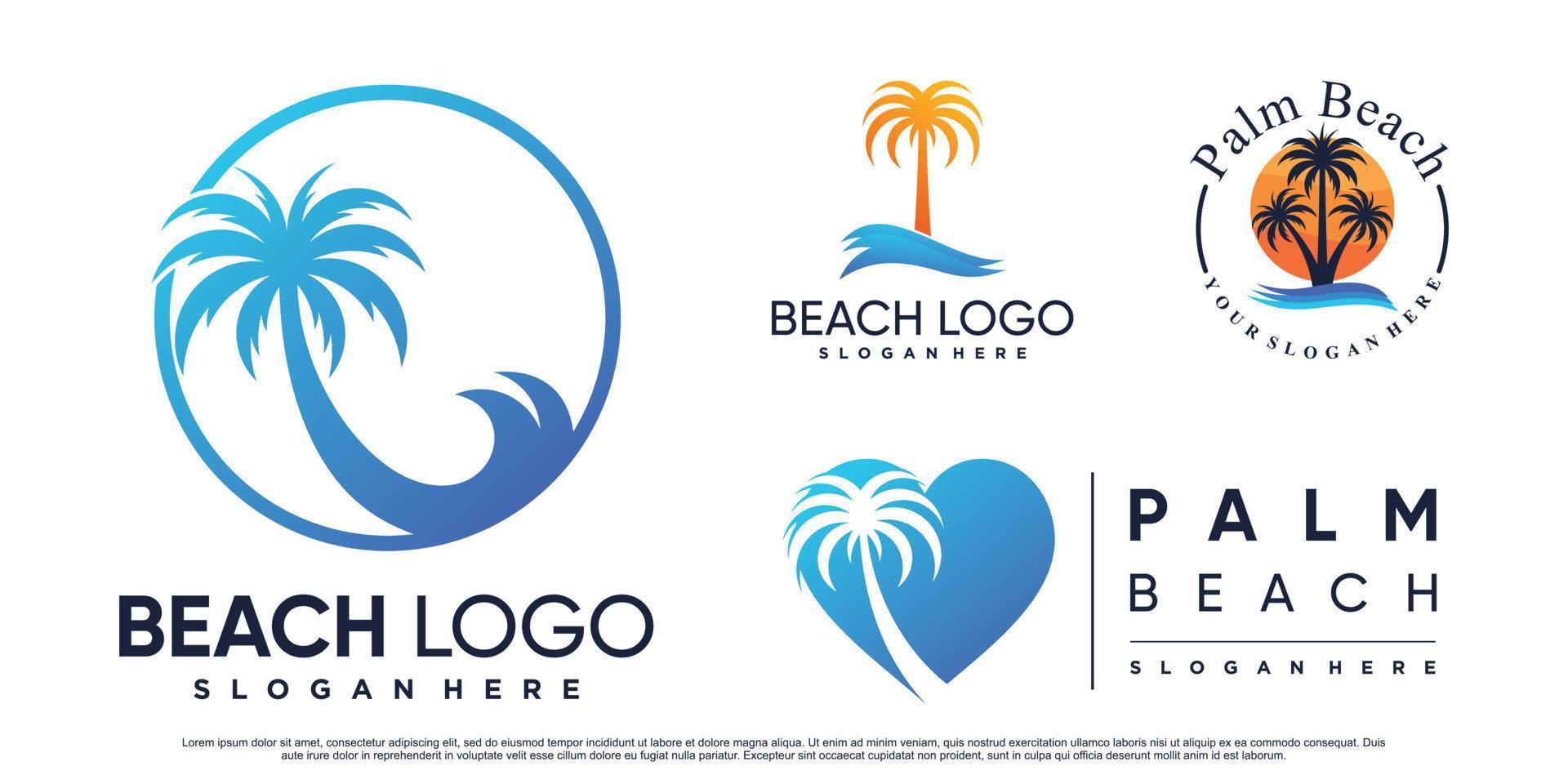 conjunto de inspiración de diseño de logotipo de playa con palmera y vector premium de elemento creativo