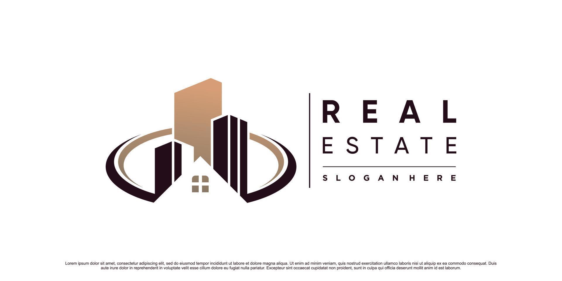 diseño de logotipo de edificio inmobiliario moderno para empresa comercial con vector premium de concepto único