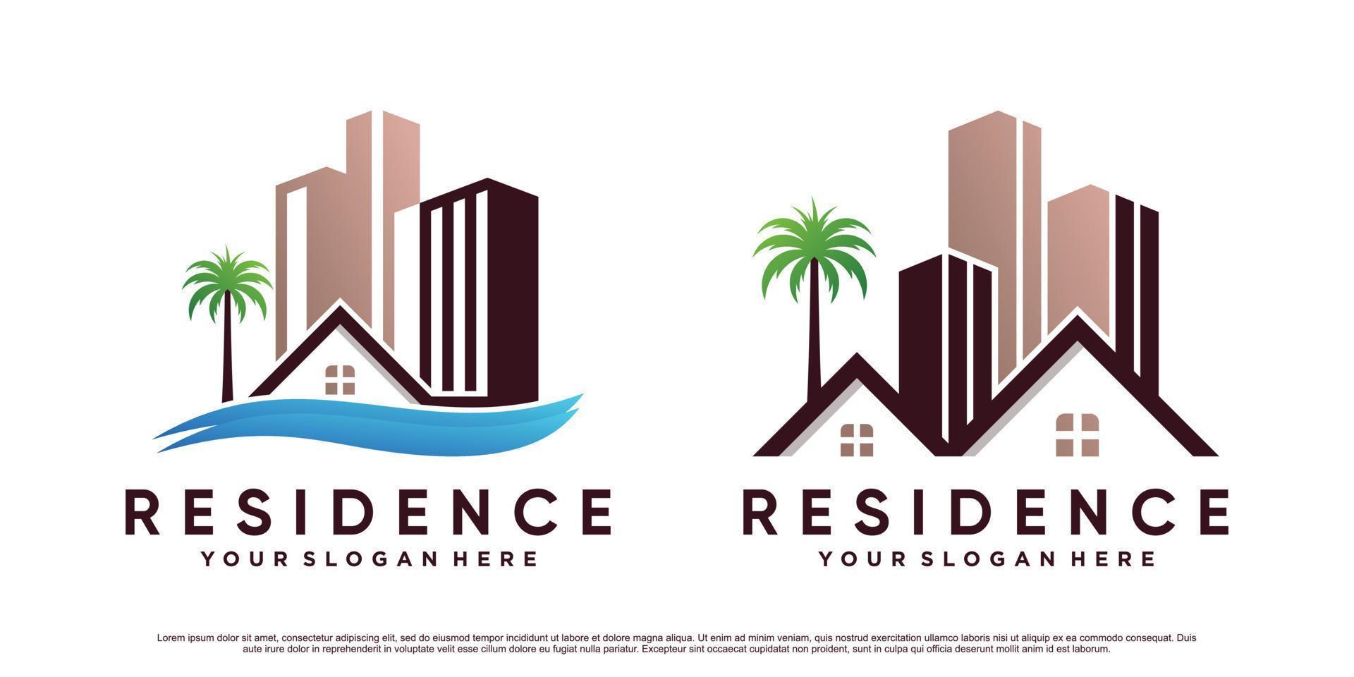 Residence logo design template with modern concept and leaf element Premium Vector