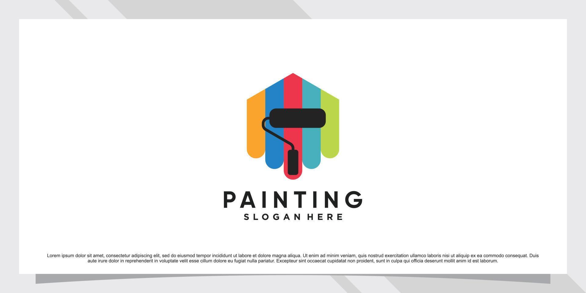 inspiración de diseño de logotipo de pintura con vector premium de rodillo, pincel y elemento creativo