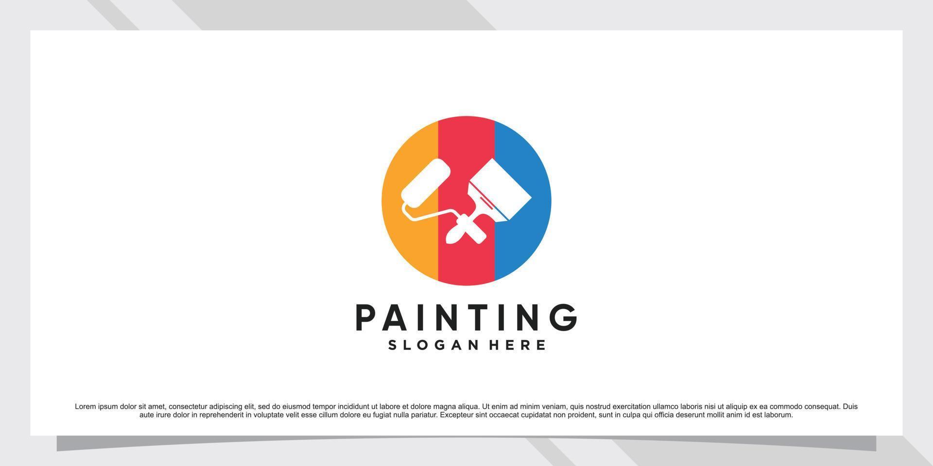 inspiración de diseño de logotipo de pintura con vector premium de rodillo, pincel y elemento creativo