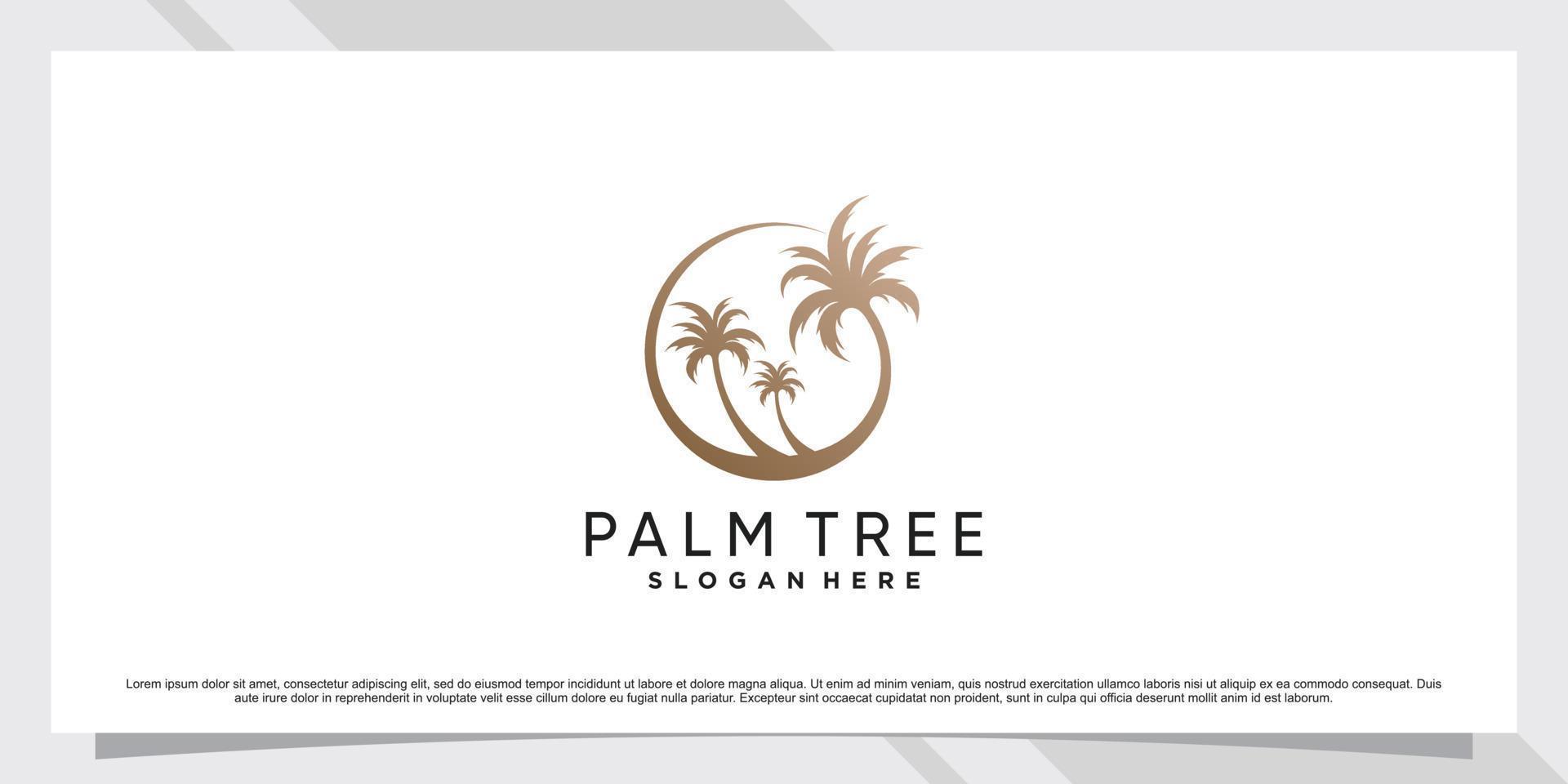 inspiración de diseño de logotipo de palmera con sol y vector premium de elemento creativo