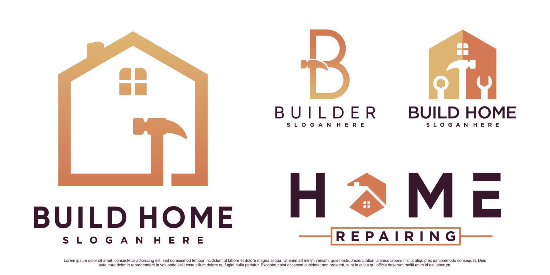 conjunto de inspiración para el diseño del logotipo de la casa de construcción para la construcción con martillo y vector premium de elemento creativo