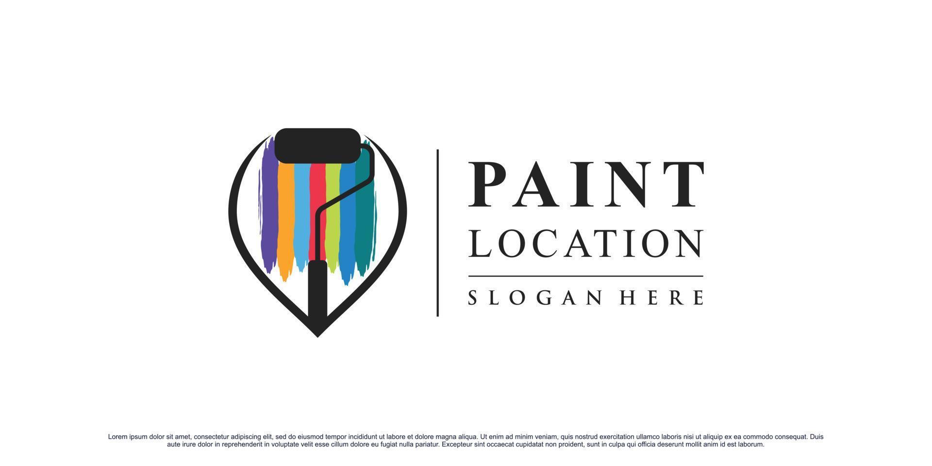 Painting location logo design with pin point and creative concept Premium Vector