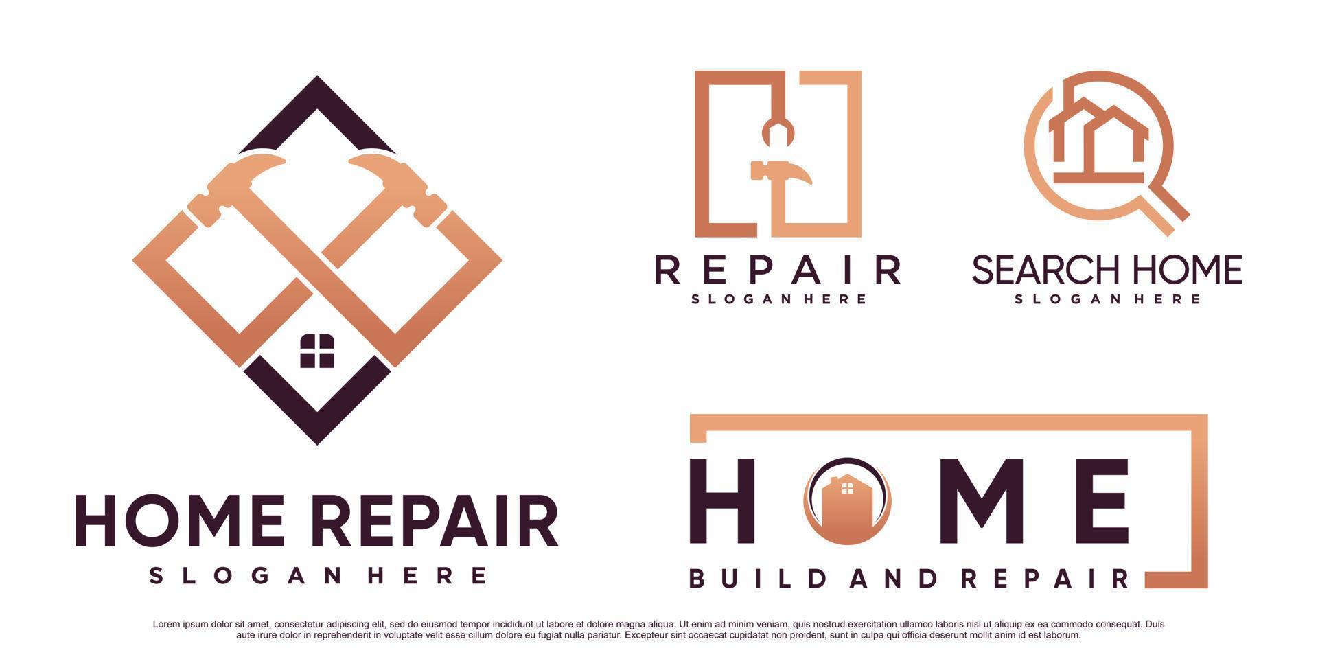 conjunto de inspiración para el diseño del logotipo de reparación del hogar con martillo y vector premium de elemento creativo