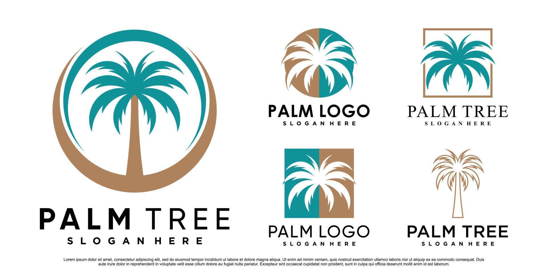 Set collection of palm logo design illustration with creative element Premium Vector