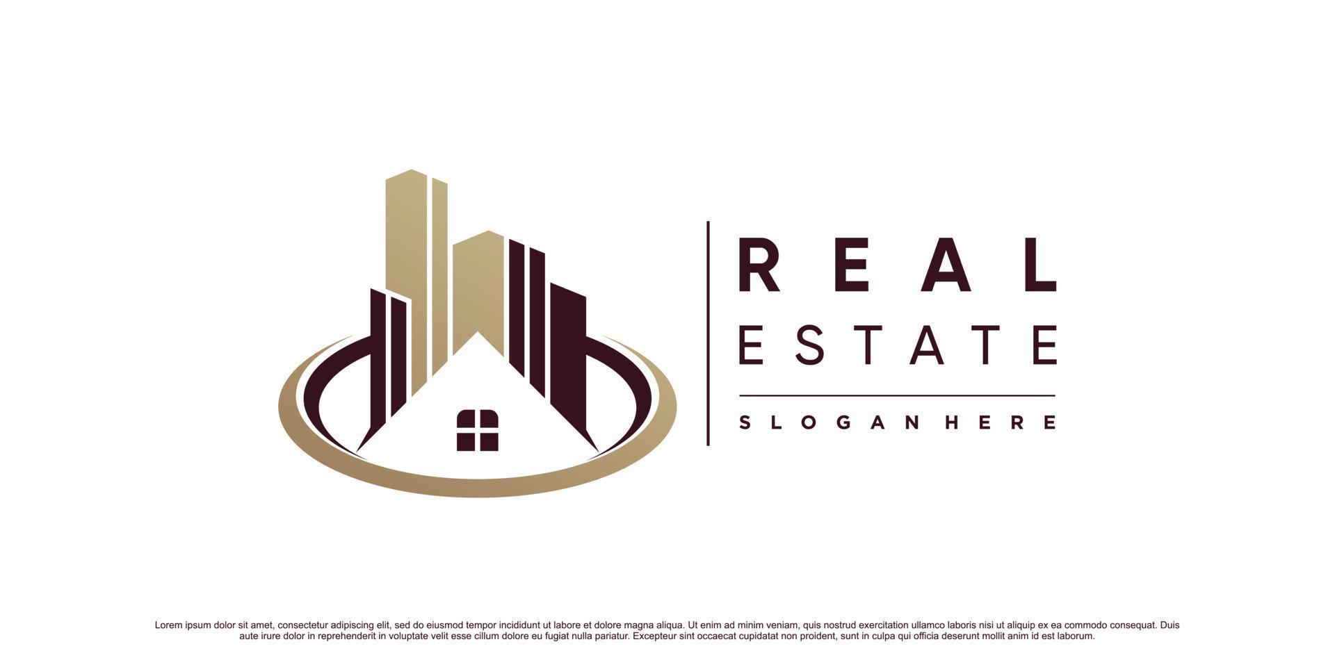 Modern real estate building logo design for business company with unique concept Premium Vector