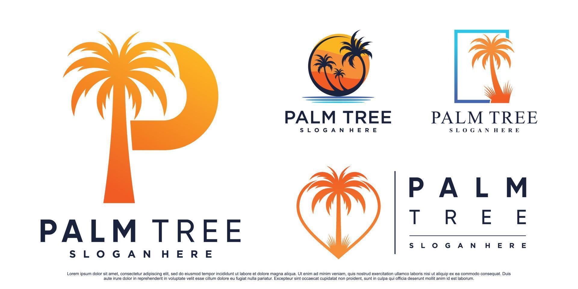 Set collection of palm logo design illustration with creative element Premium Vector