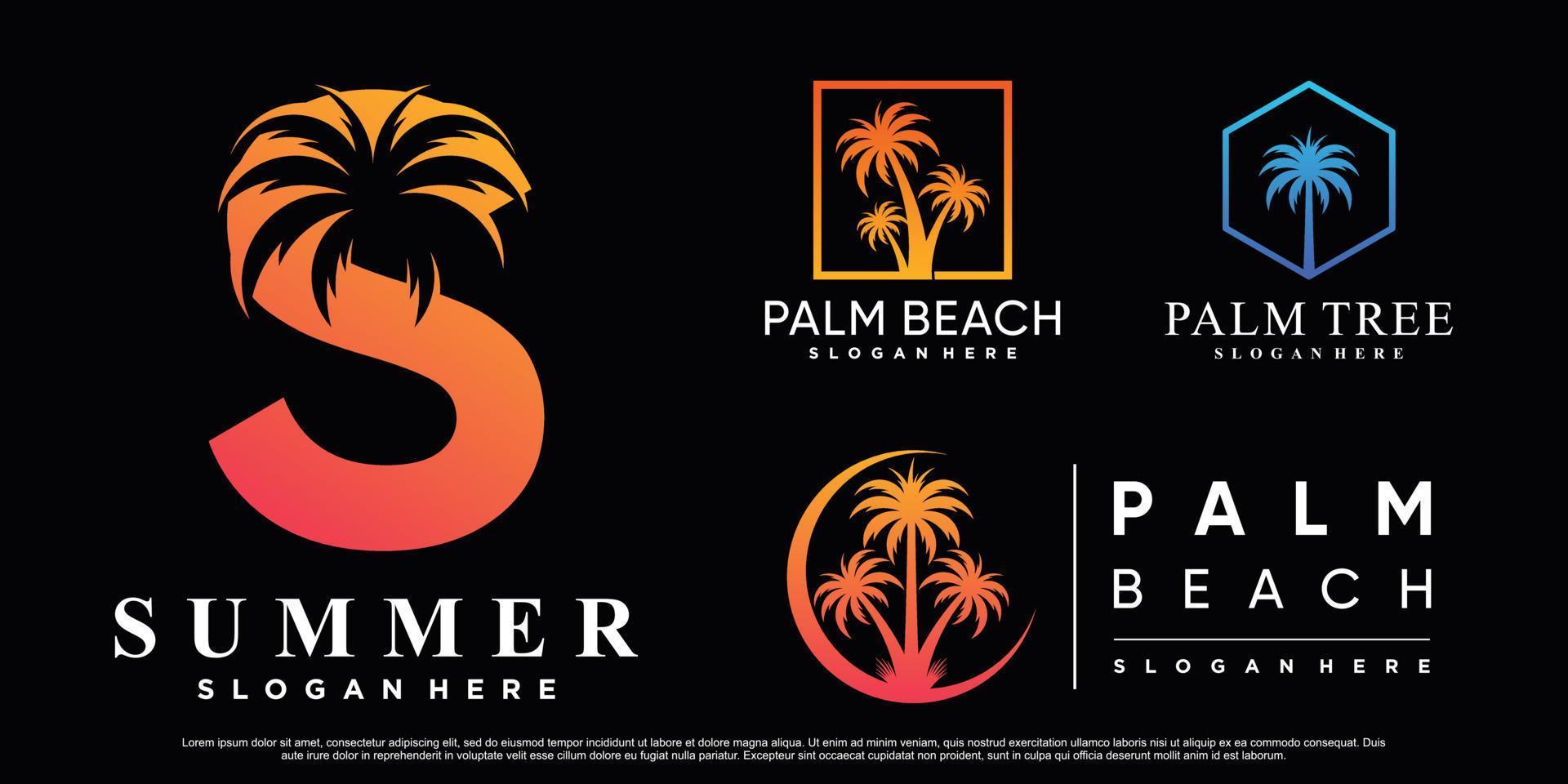 Set collection of palm logo design illustration with creative element Premium Vector