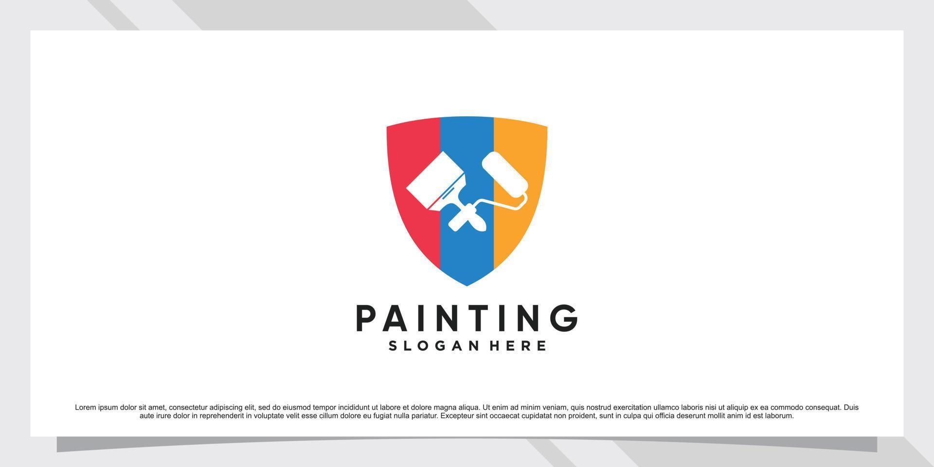 Painting logo design inspiration with roller, brush and creative element Premium Vector