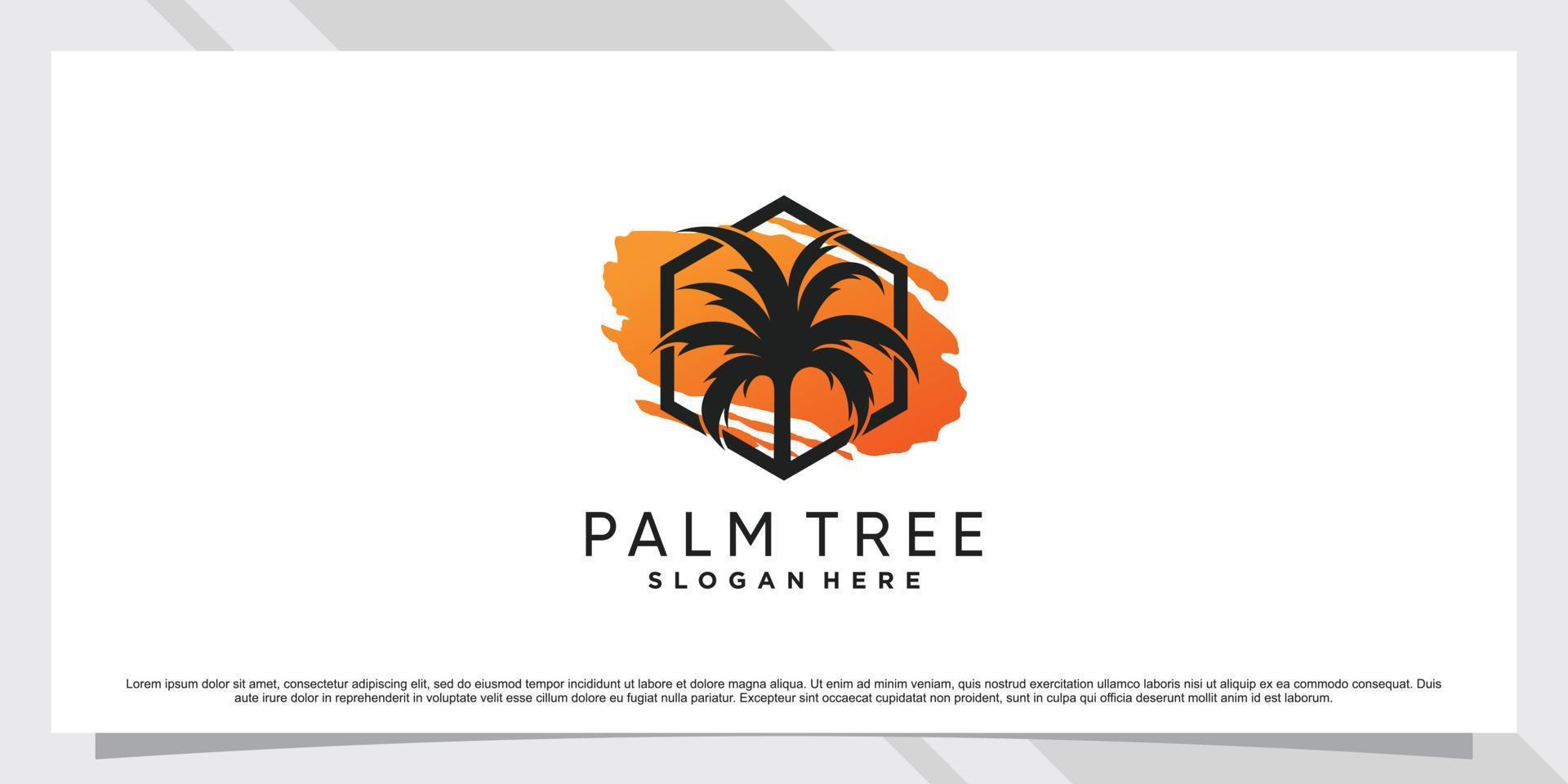 inspiración de diseño de logotipo de palmera con sol y vector premium de elemento creativo