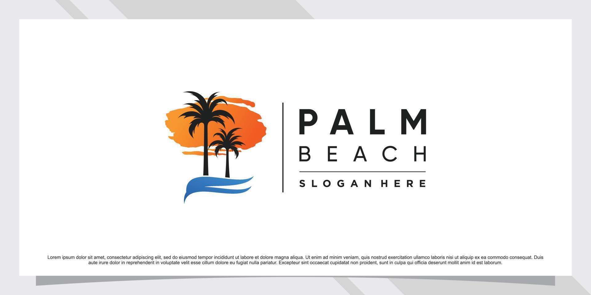 Palm tree and beach logo design inspiration with sun and creative element Premium Vector