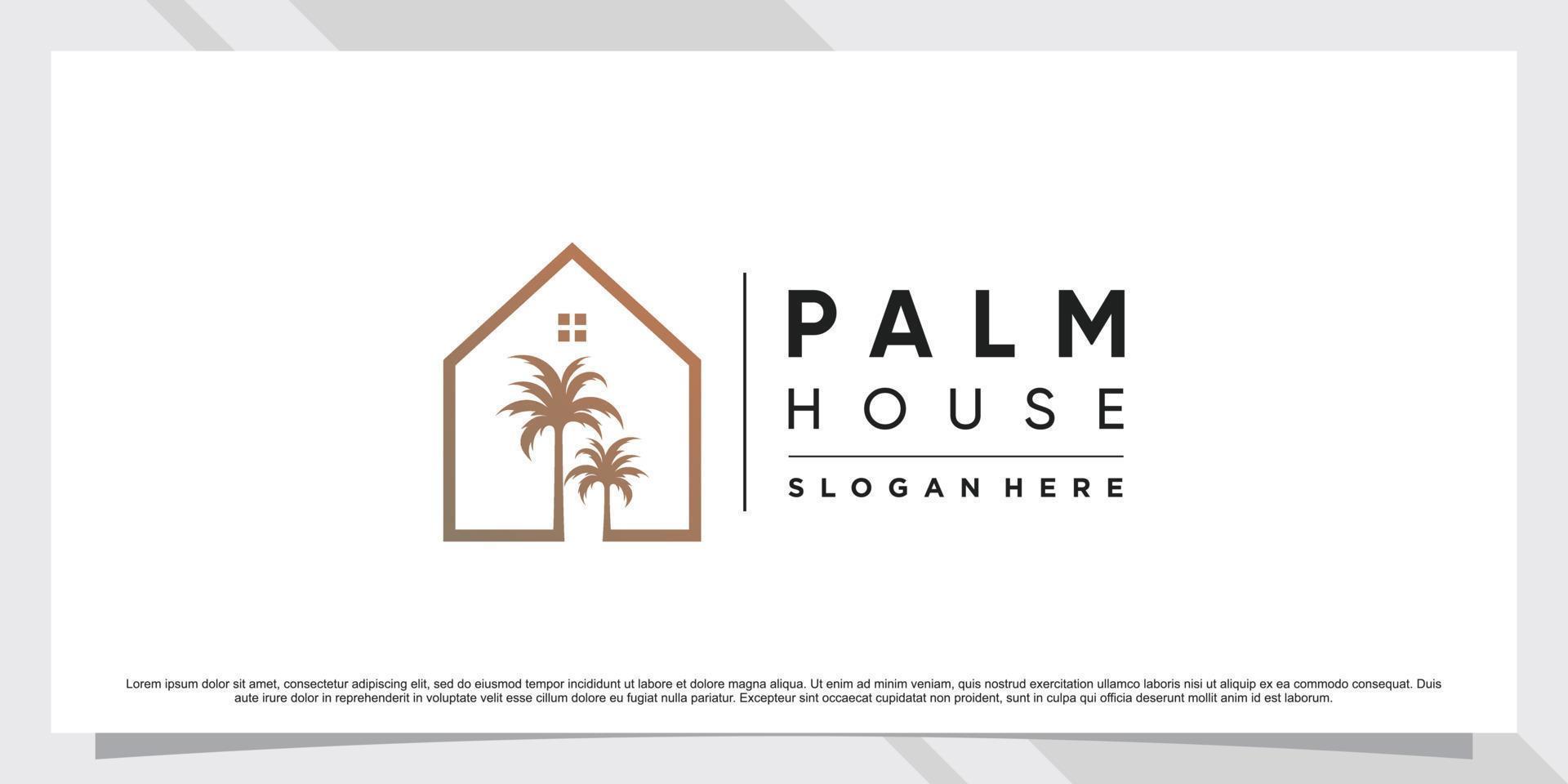 Palm tree and house logo design illustration with creative concept Premium Vector