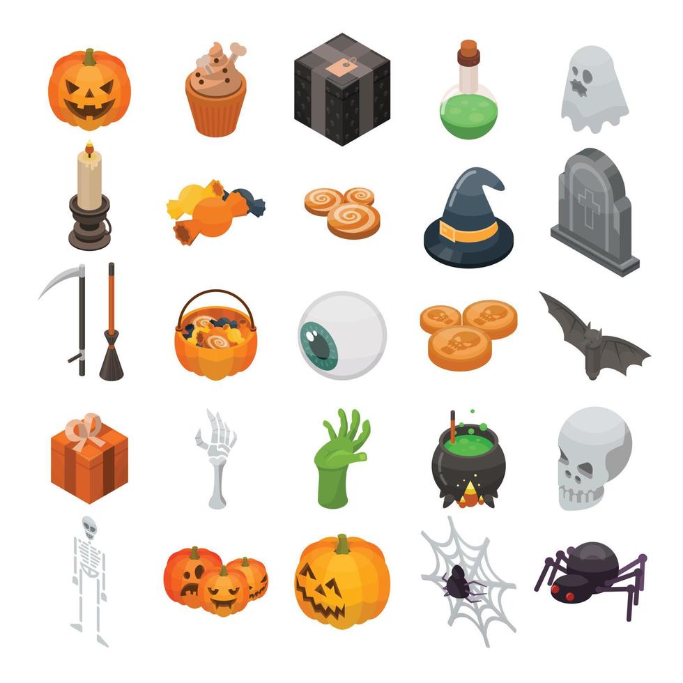 Halloween icon set, isometric style vector