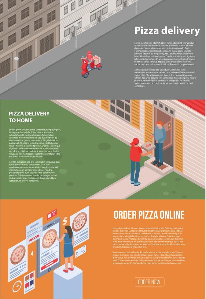 Pizza delivery banner set, isometric style vector