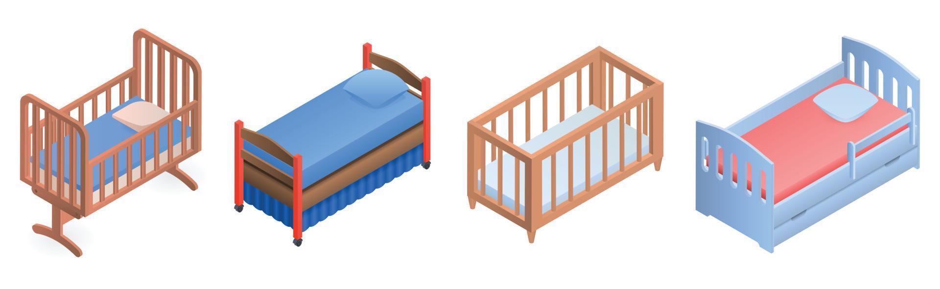 Crib icon set, isometric style vector