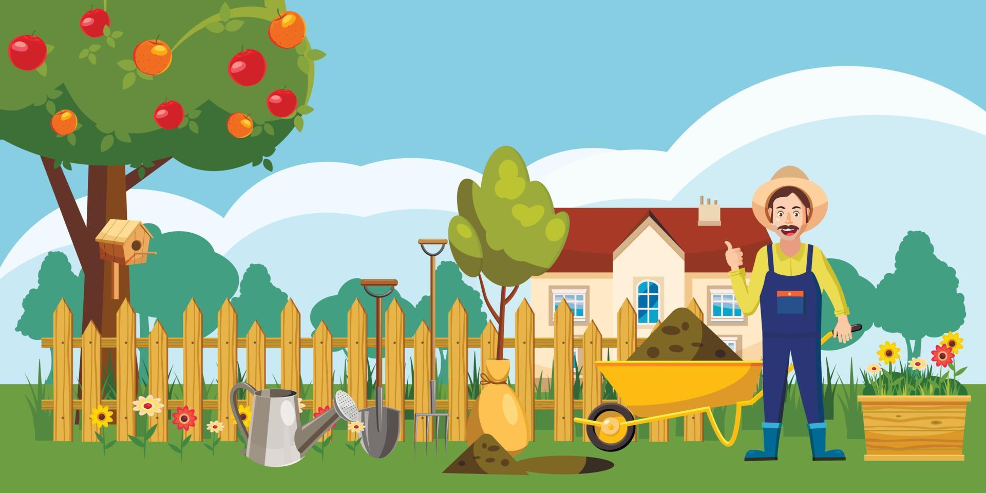 Gardener homestead icons set, cartoon style vector