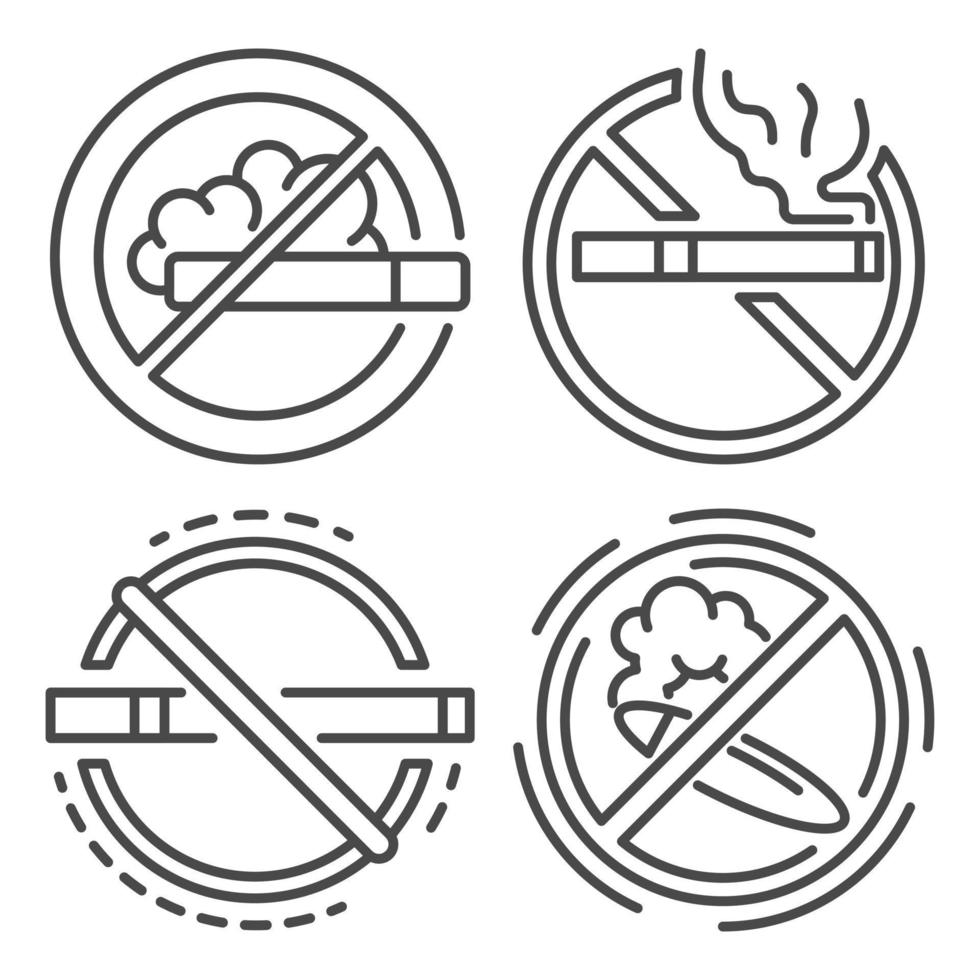 conjunto de iconos de señal de no fumar, estilo de esquema vector