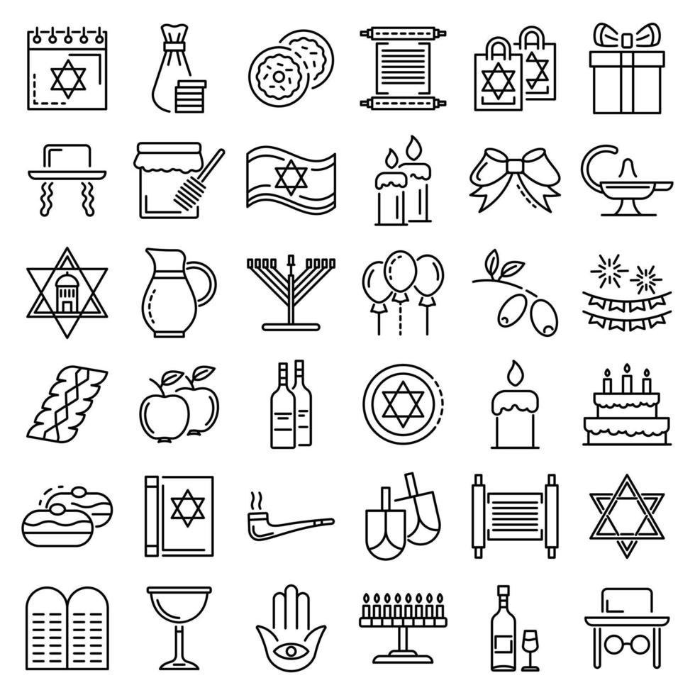 conjunto de iconos de hanukkah, estilo de esquema vector