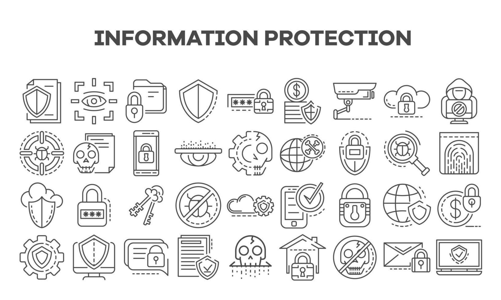 Computer security icon set, outline style vector