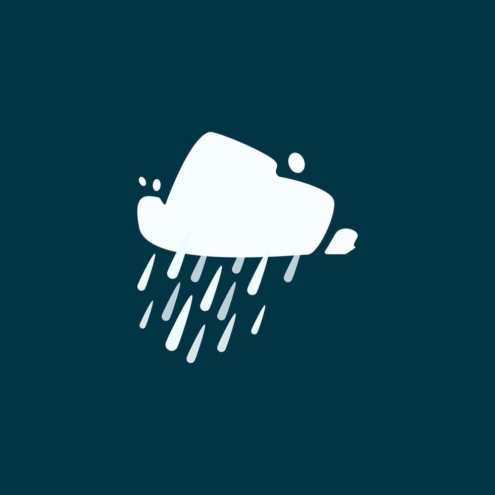 diseño plano que muestra gotas de lluvia provenientes de las nubes. objetos aislados. icono del tiempo de dibujos animados lloviendo. activo para animación, diseño web, aplicaciones móviles y más. vector