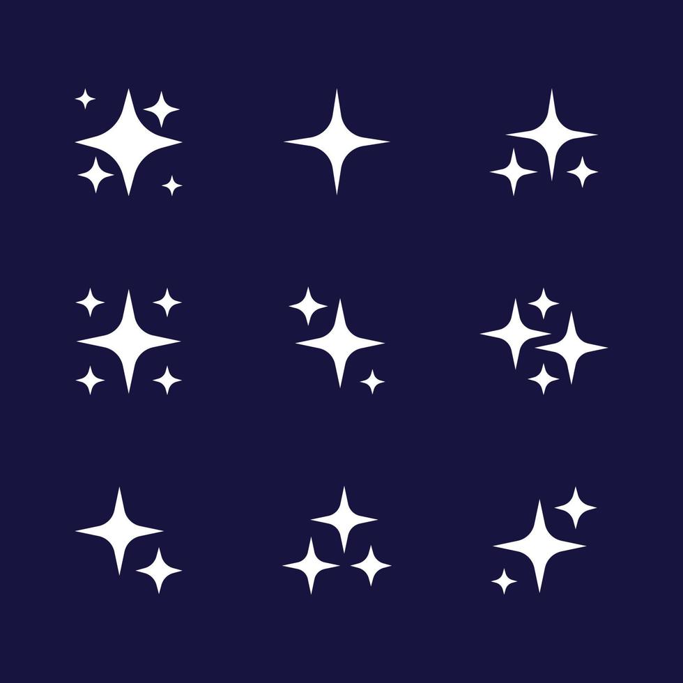 colección de destellos vectoriales. conjunto de estrellas, destellos, elementos mágicos y maravillosos para la decoración. destellos brillantes sobre fondo oscuro. vector