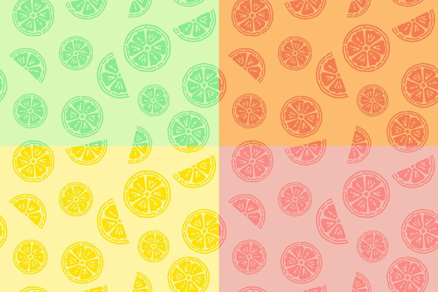Slices of a citrus fruits background collection. Doodle summer pattern, multi color flat design seamless designs. vector