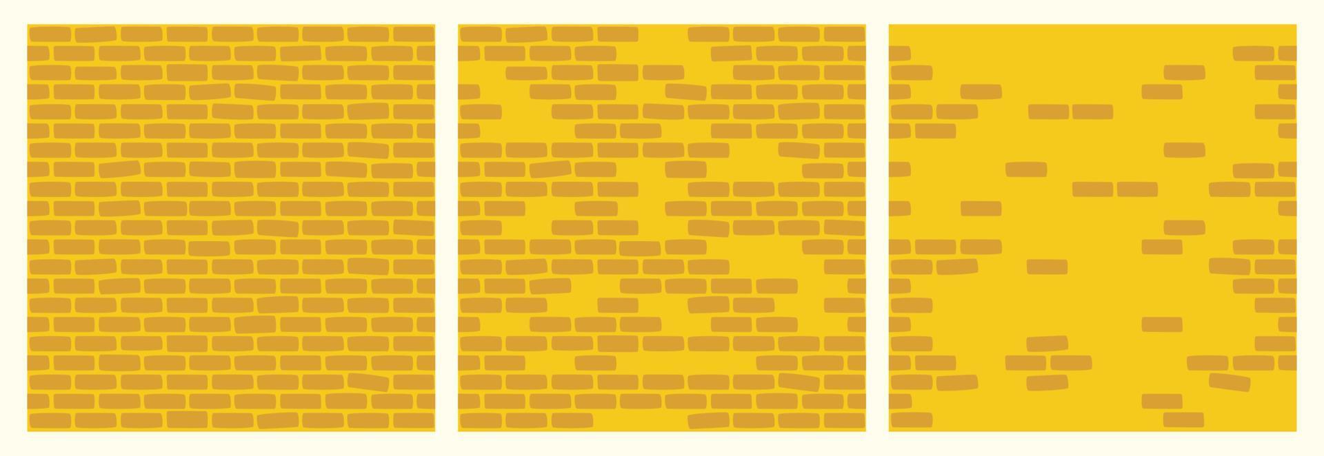 Set of Brick Wall Patterns of Yellow Color. Building Construction Blocks Seamless Background Collection for Game, Web Design, Textile, Prints And Cafes. vector