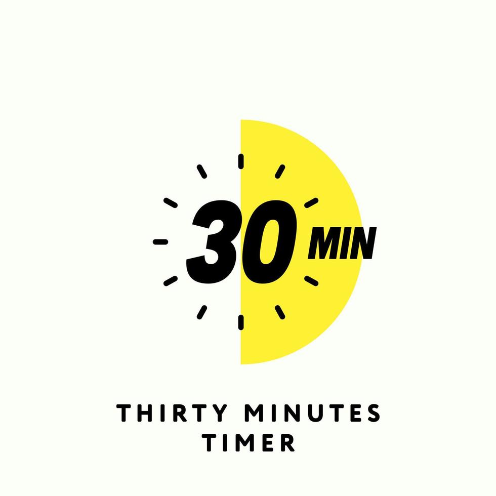 30 Minutes Timer Icon, Modern Flat Design. Clock, Stopwatch, Chronometer Showing Thirty Minutes Label. Cooking time, Countdown Indication. Isolated Vector eps.