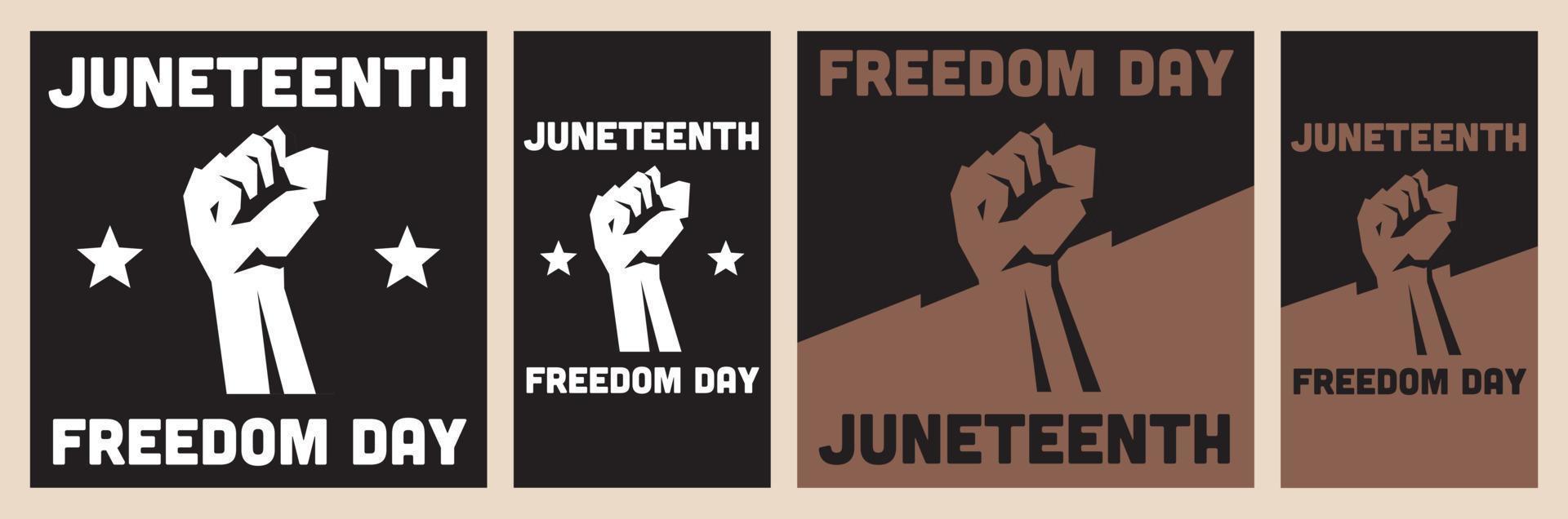 Set of Simple Juneteenth Banners for Social Media, Square and Vertical Format. Raised Fist Flat Design Illustration. vector