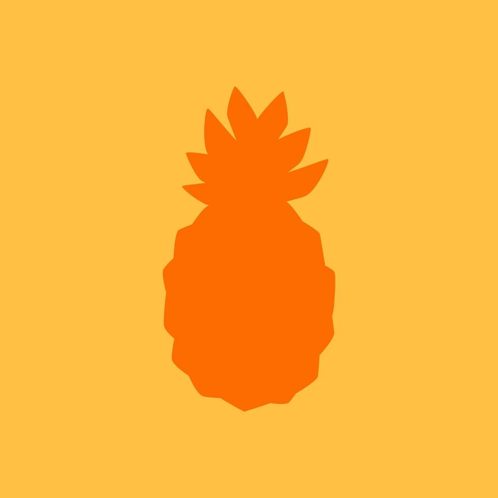 Cartoon Pineapple Fruit Contour Isolated on Orange Background, Simple Drawing. Pineapple Silhouette in Flat Design Style. Outline Summer Fruit Icon. vector