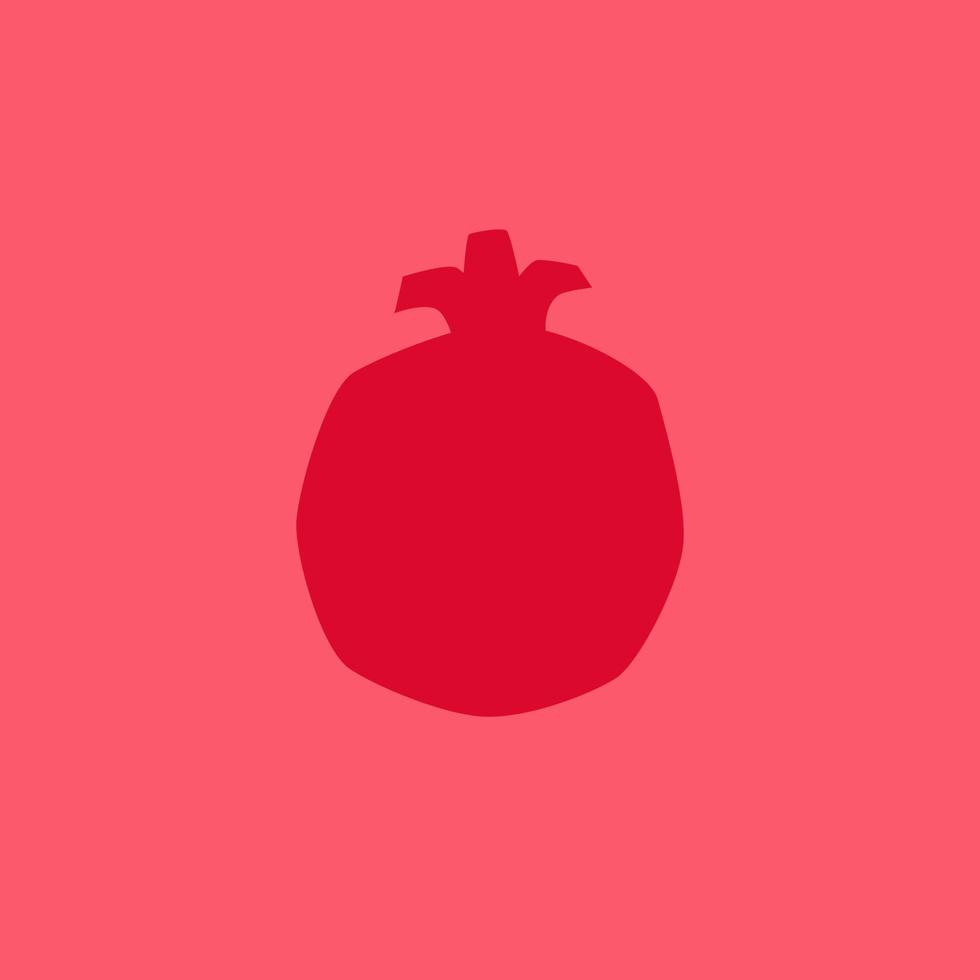 silueta de fruta de granada roja en estilo de diseño plano. contorno de granada aislado sobre fondo rojo, dibujo simple. vector