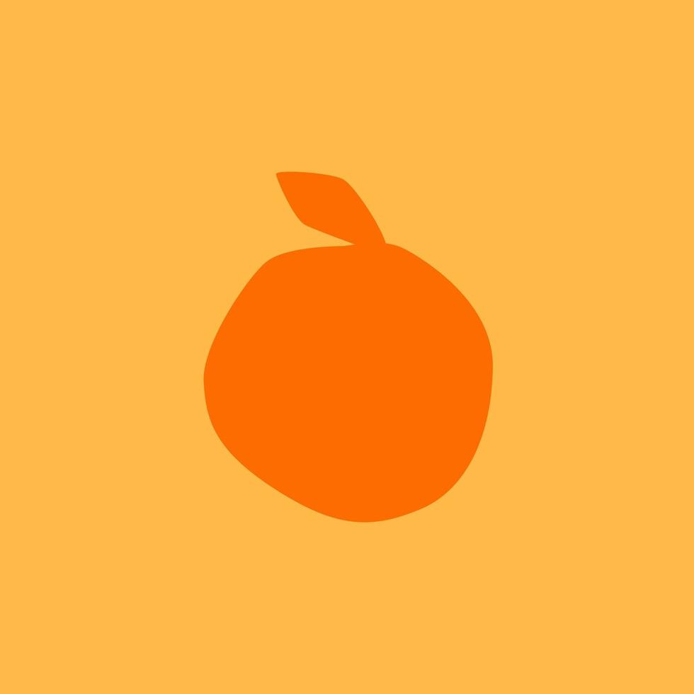 Fresh Orange Fruit Silhouette in Flat Design Style. Outline Icon. Orange Contour Isolated on Orange Background, Simple Drawing. vector