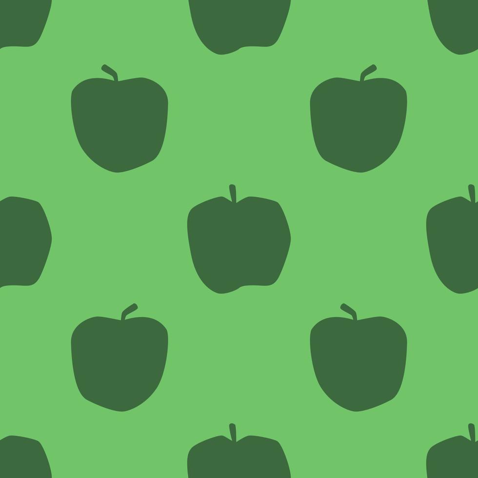 patrón sin fisuras de manzana verde, en estilo de diseño plano. frutos de manzana dibujados a mano sobre fondo verde, diseño repetitivo simple. ilustración de verano. vector
