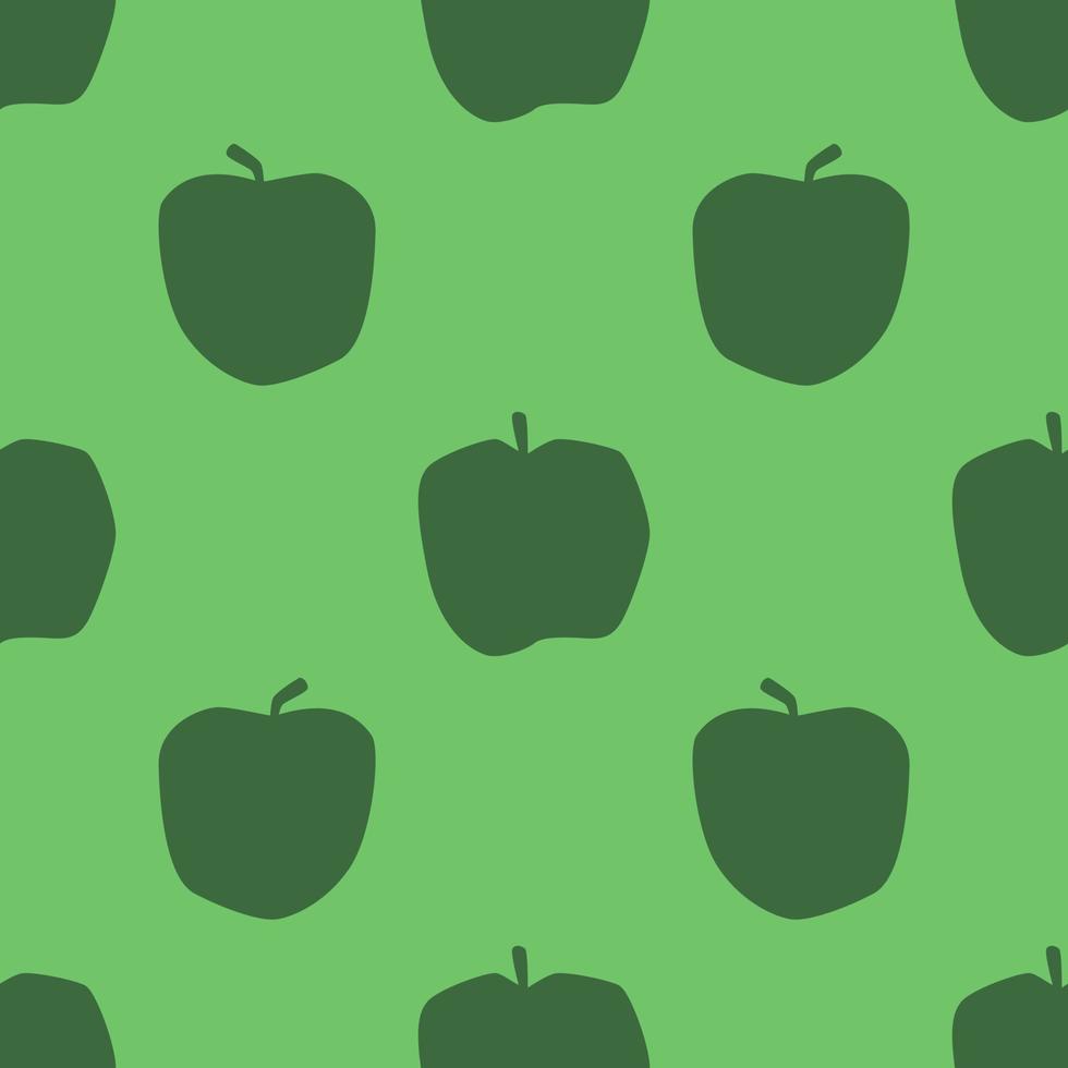 Green Apple Seamless Pattern, in Flat Design Style. Hand Drawn Apple Fruits on Green Background, Simple Repeating Design. Summer Illustration. vector