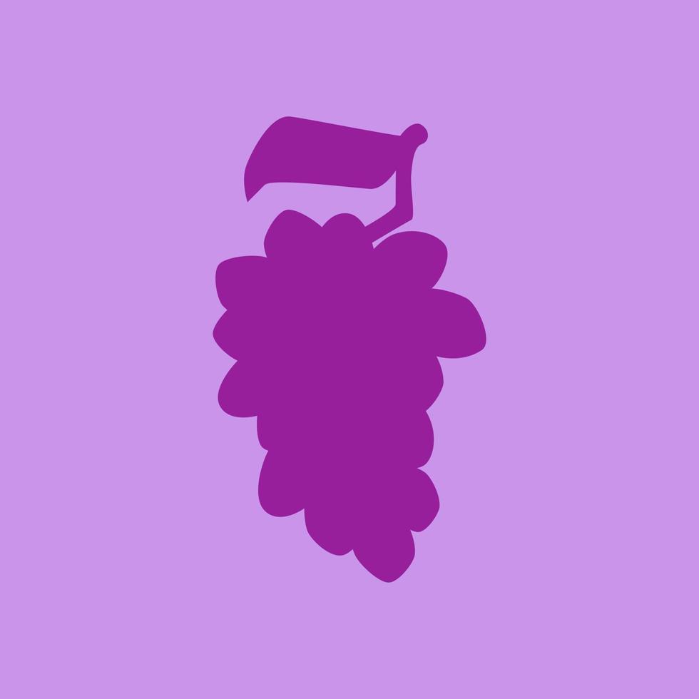 Cartoon Grape Isolated on Purple Background, Simple Drawing. Fresh Grapes Berries Silhouette in Flat Design Style. Summer Fruit Contour Icon. vector