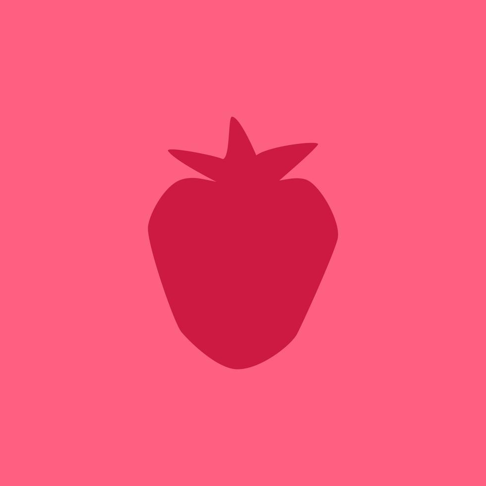 fresa de dibujos animados aislada sobre fondo rojo magenta, dibujo simple. silueta de fresas frescas en estilo de diseño plano. icono de contorno de bayas de verano. vector