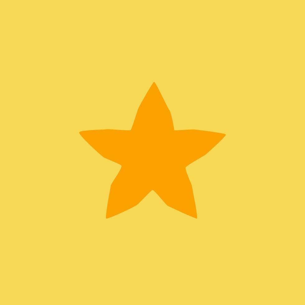 Cartoon Star Fruit Contour Isolated on Yellow Background, Simple Drawing. Fresh Tropical Star Fruit Silhouette in Flat Design Style. Summer Fruit Icon. vector