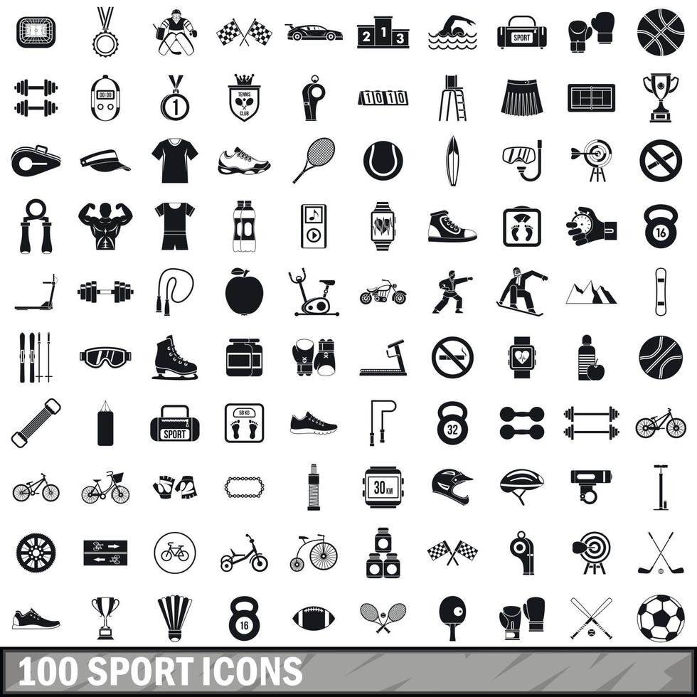 100 iconos deportivos establecidos en estilo simple vector