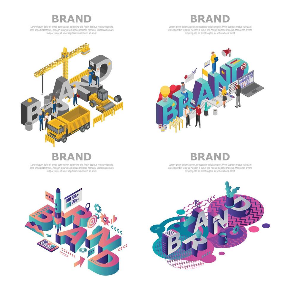 Brand banner set, isometric style vector