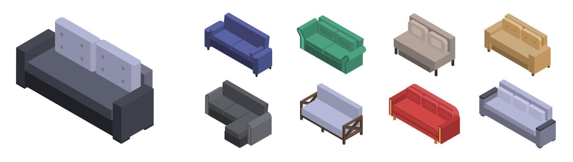 Sofa icon set, isometric style vector