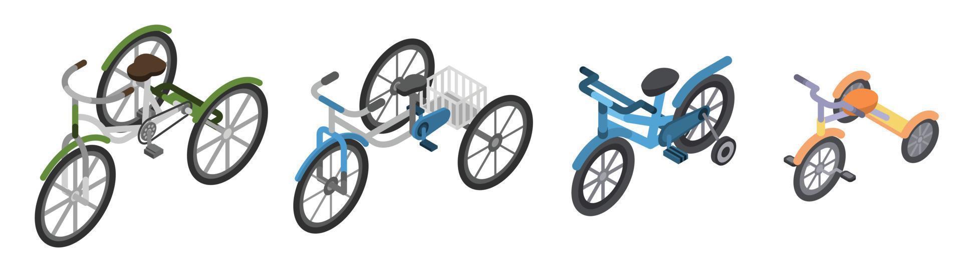 Tricycle icon set, isometric style vector