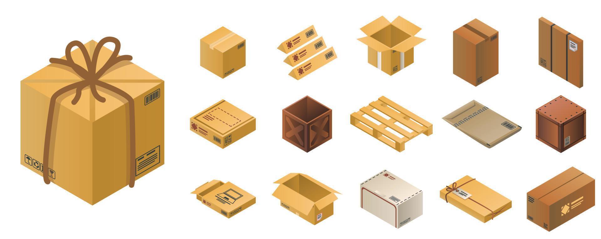 Parcel icon set, isometric style vector