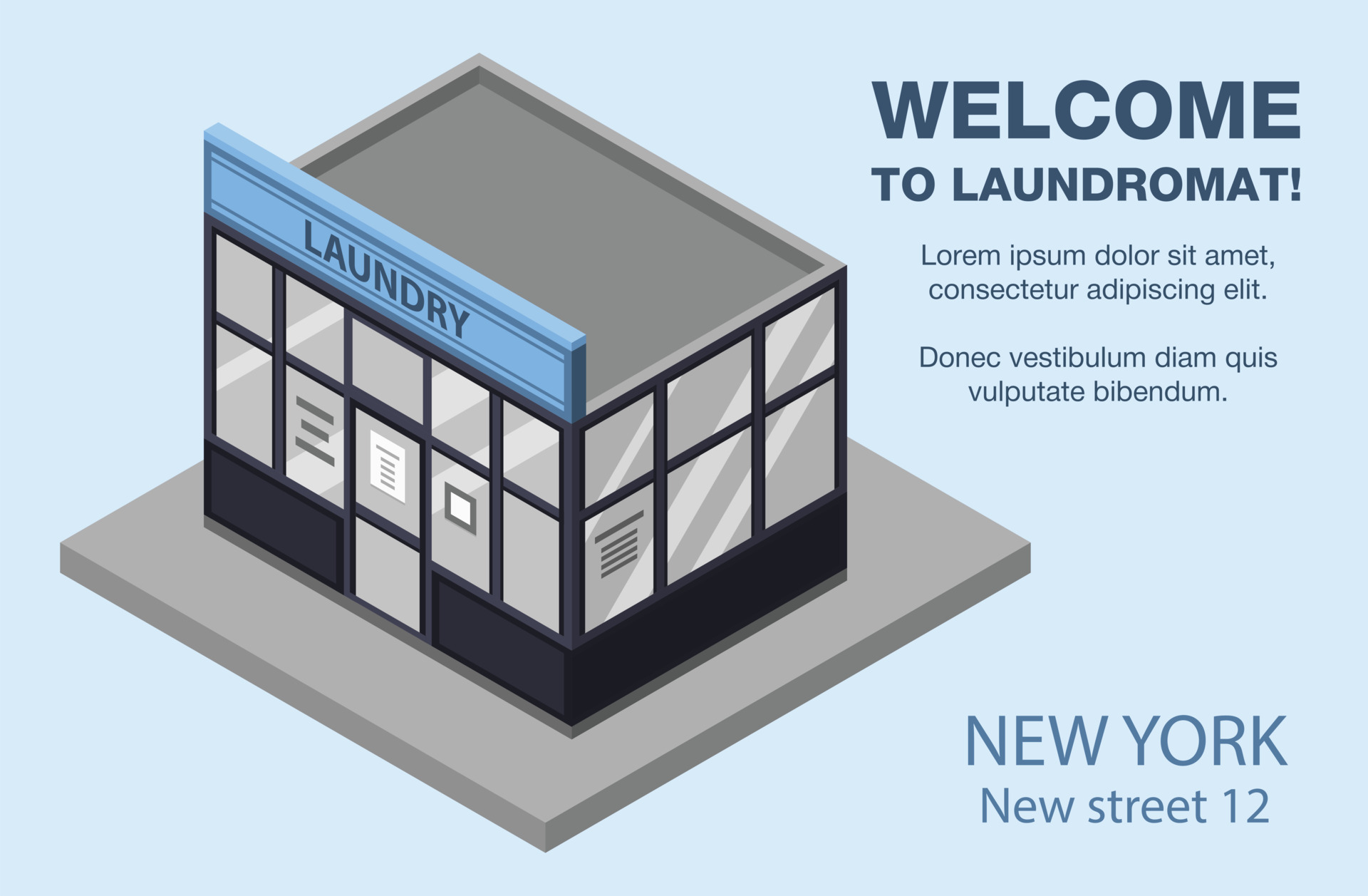 Street laundry building concept background, isometric style 8776987