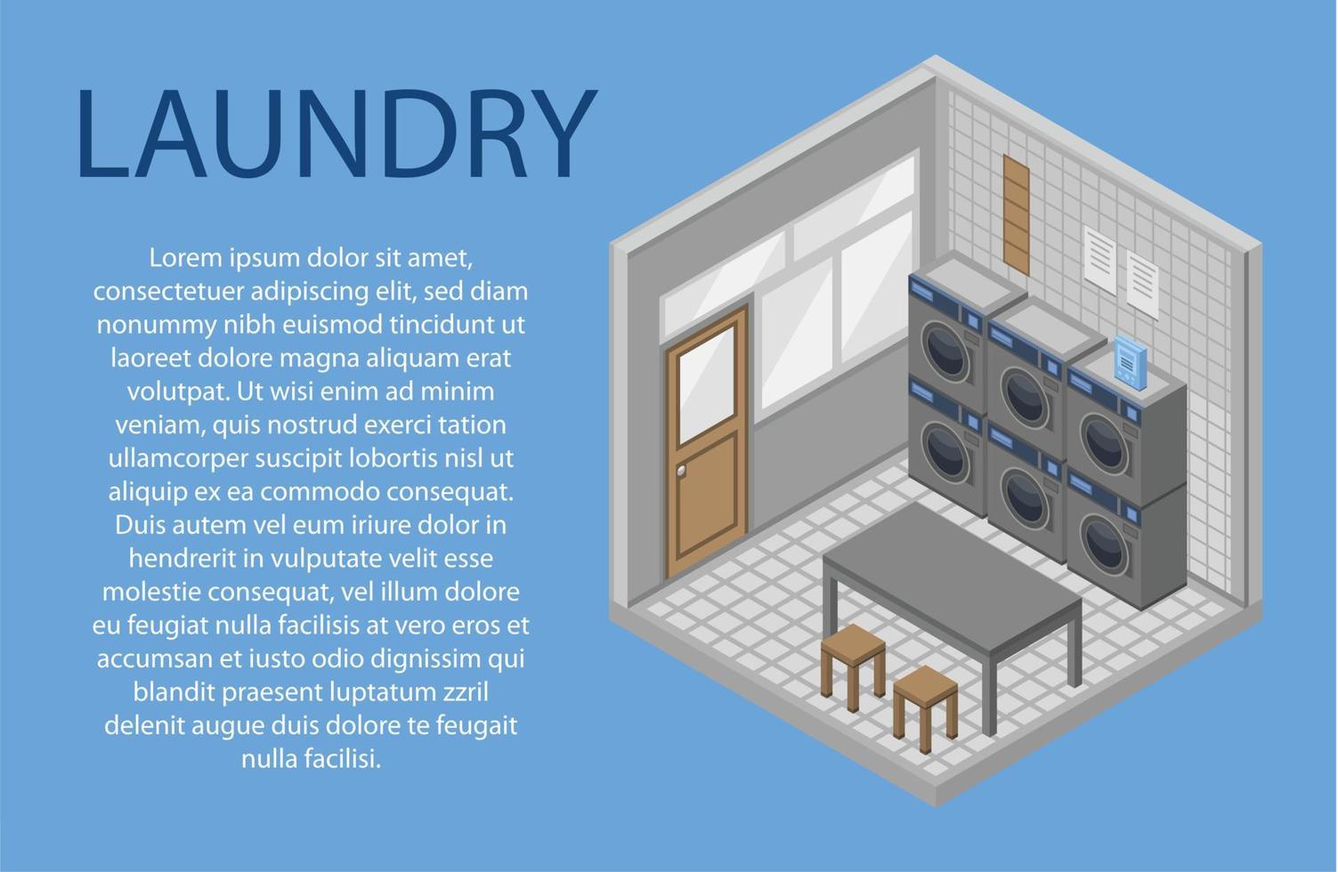 Laundry room concept background, isometric style vector