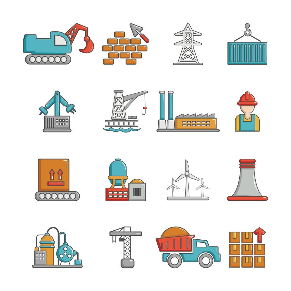 Industry icons set, cartoon style vector