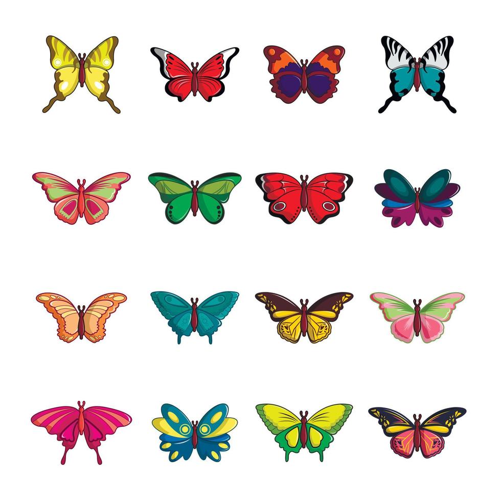 Butterfly collection icons set, cartoon style vector