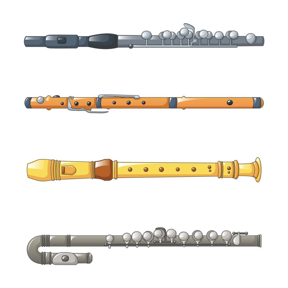 Flute icon set, cartoon style vector