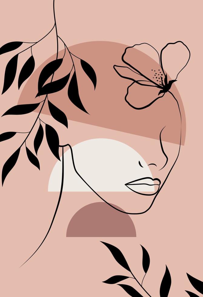 Abstract female face in one line. vector